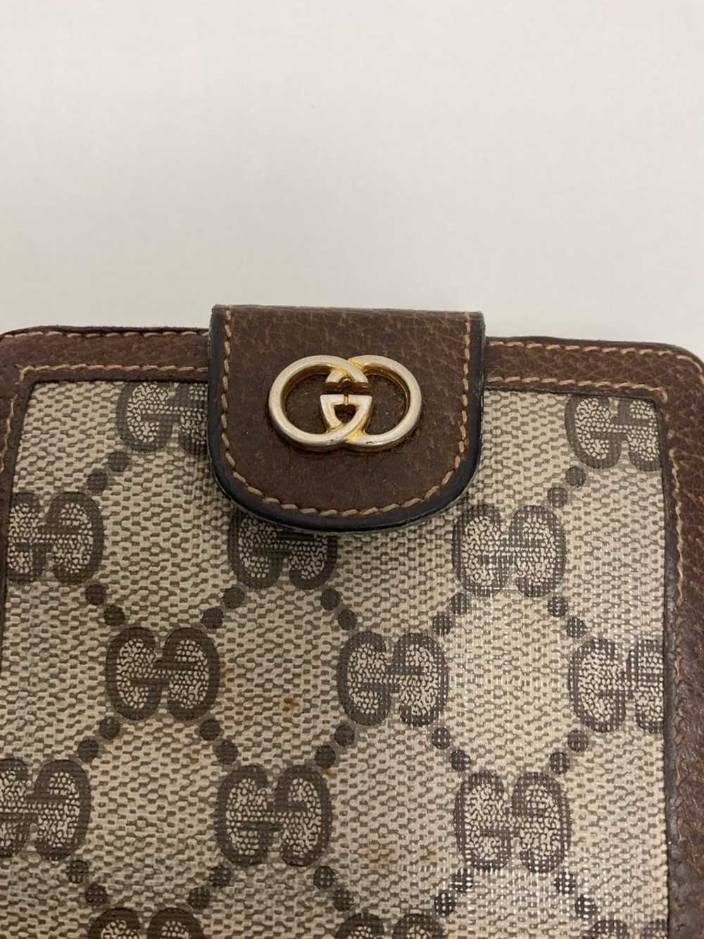 Gucci Vintage GG Supreme Wallet Brown Leather Trim Bifold Snap Coin Purse Italy - Picture 16 of 16